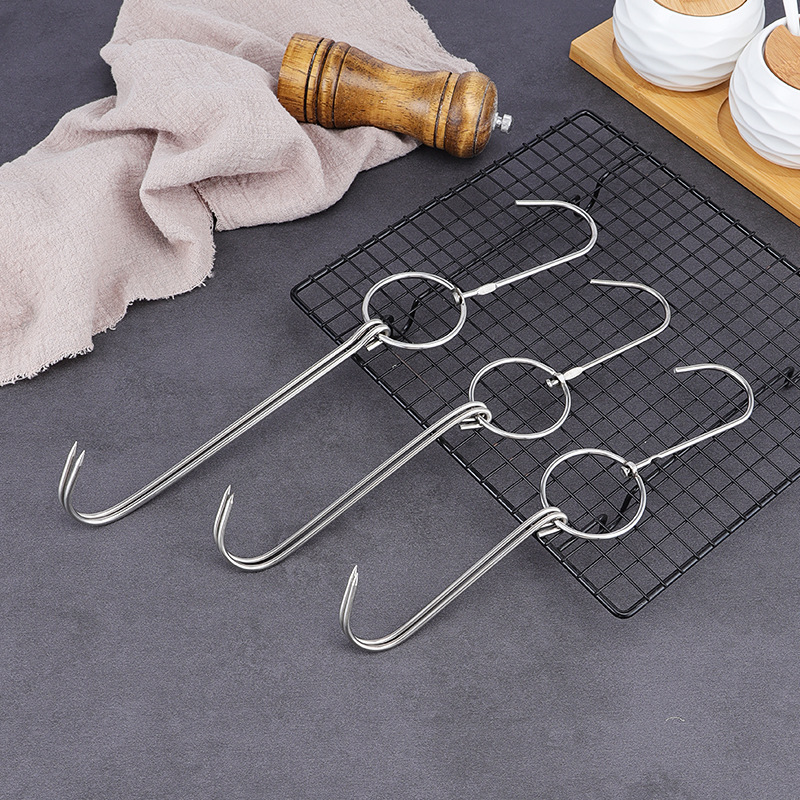  Stainless Steel Roast Meat Hook Barbecue Double Hook Roast Chicken Hook Roast Duck Stove Hook Roast Goose Hook 