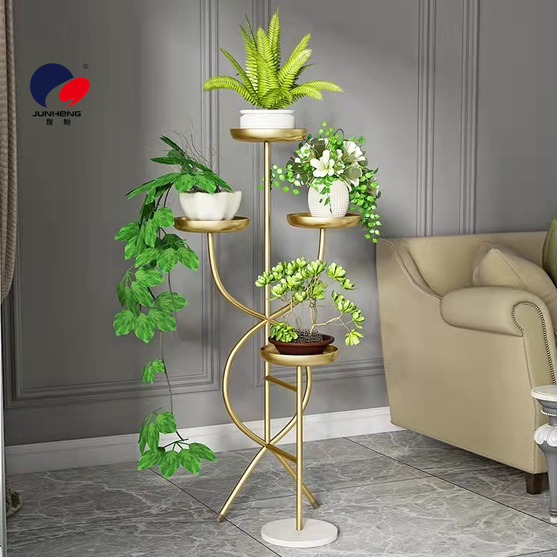 Nordic Light Luxury Iron Indoor Living Room Decoration Flower Stand Floor-Standing Balcony Multilayer Simplicity Flower Pot Green Radish Storage Rack