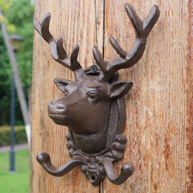 European and American Retro Cast Iron Hook Hat-and-Coat Hook Large Deer Head Double Hook Wall Hanging Decoration Mural Wall Decoration Hook