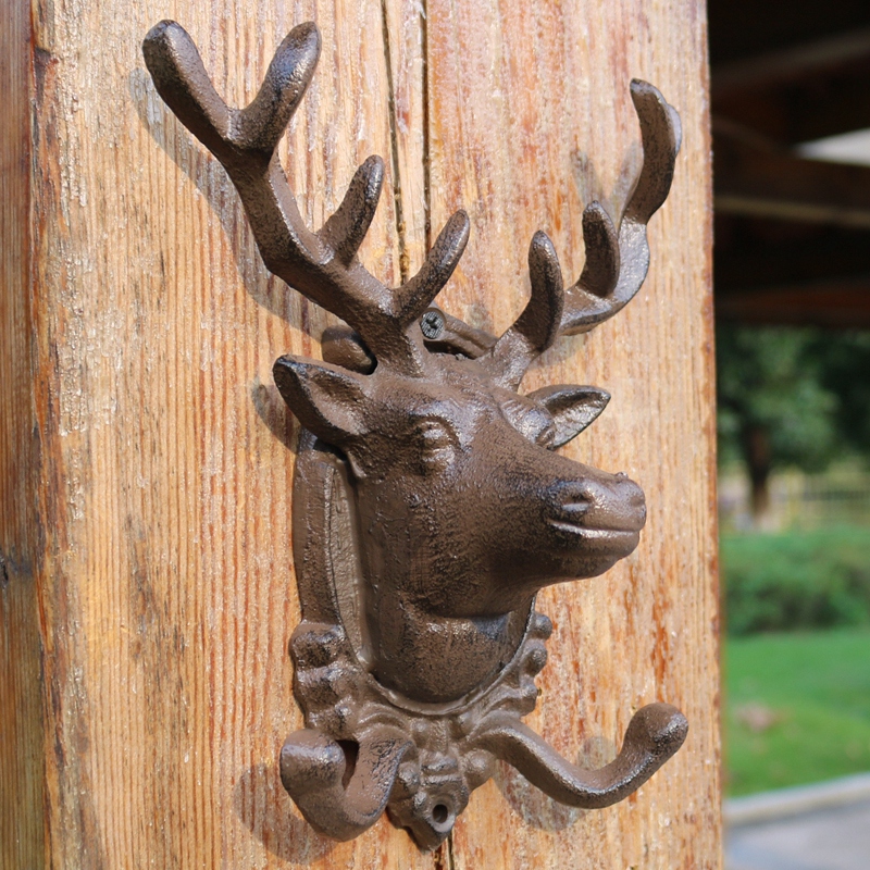 European and American Retro Cast Iron Hook Hat-and-Coat Hook Large Deer Head Double Hook Wall Hanging Decoration Mural Wall Decoration Hook
