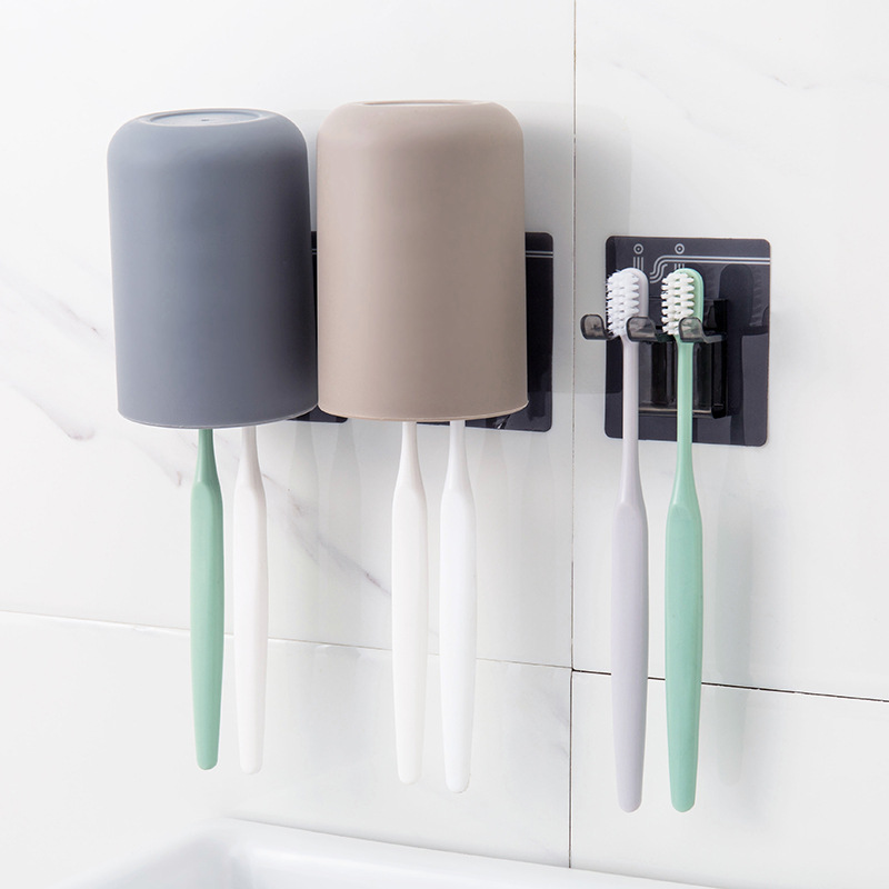 Toothbrush Holder No Trace Stickers Washing Set Simple Toothbrush Holder Bathroom Storage Tooth Glass Suit Toothbrush Storage Rack