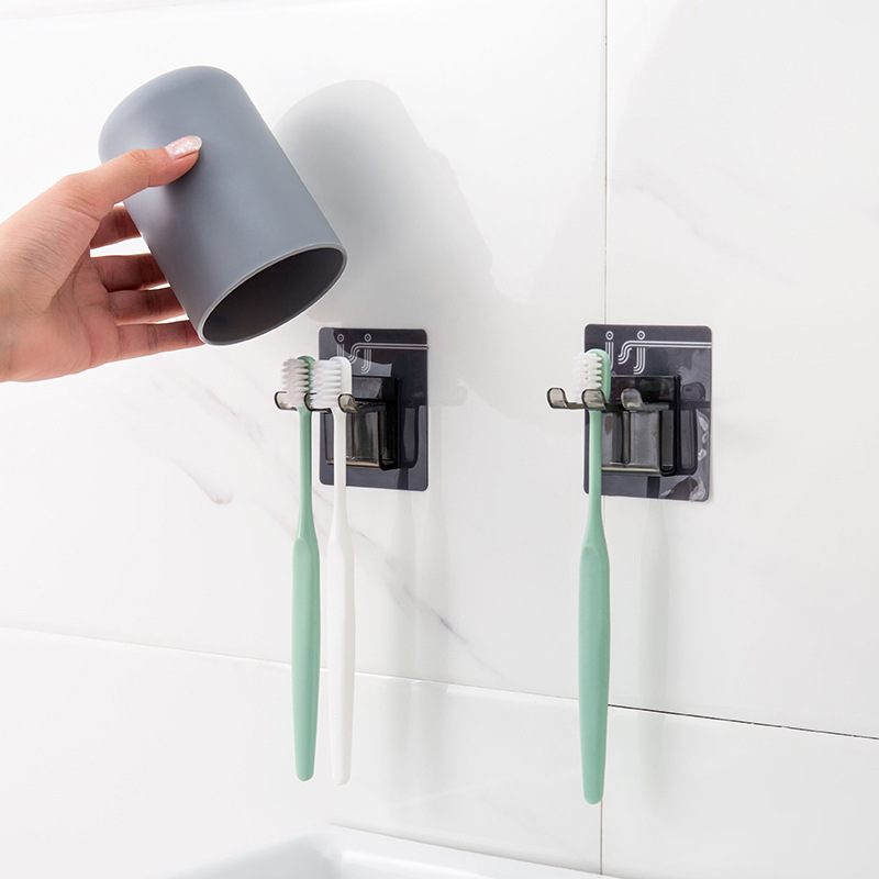 Toothbrush Holder No Trace Stickers Washing Set Simple Toothbrush Holder Bathroom Storage Tooth Glass Suit Toothbrush Storage Rack