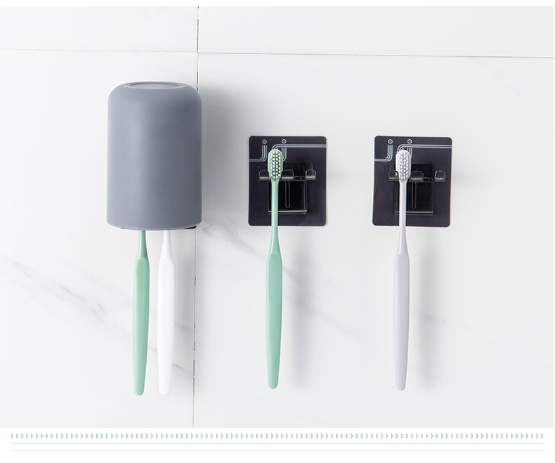 Toothbrush Holder No Trace Stickers Washing Set Simple Toothbrush Holder Bathroom Storage Tooth Glass Suit Toothbrush Storage Rack