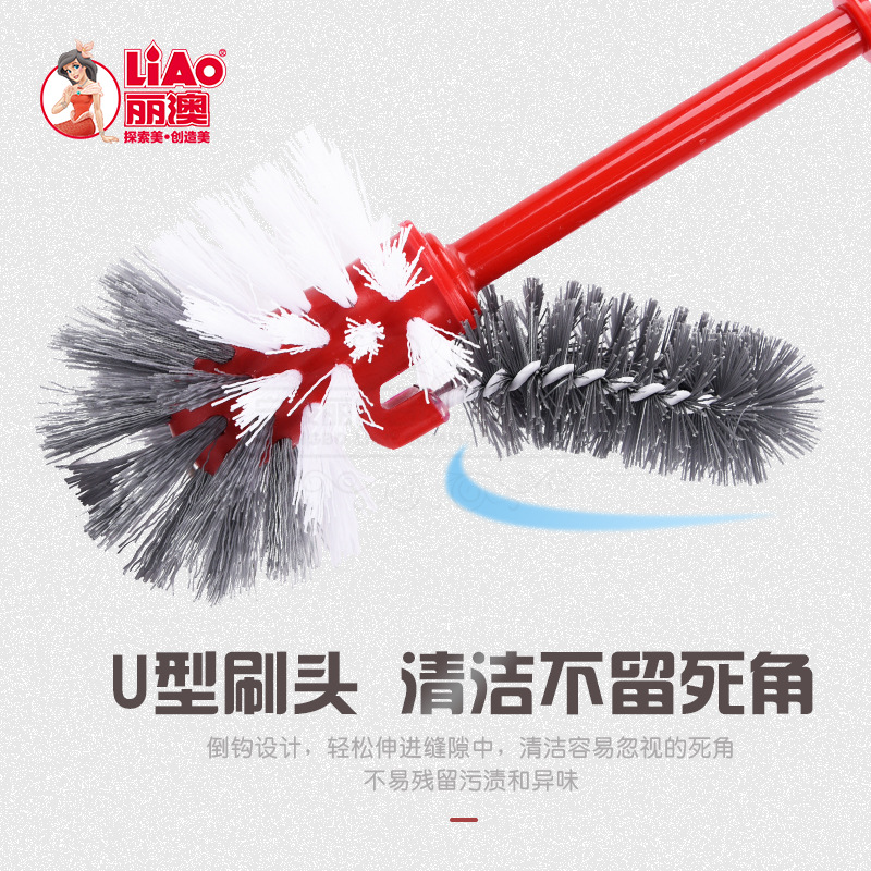 Toilet Brush with Base Toilet Brush Set Plastic Long Handle Double-Sided Hard Brush Head Toilet Cleaning Brush without Dead End