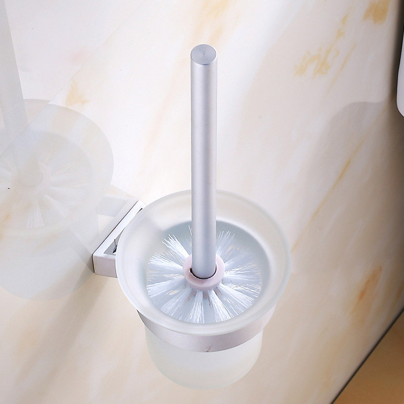 Factory Wholesale Alumimum Toilet Brush Holder Hole-Free Bathroom Glass Wall Rack Toilet Tray Rack