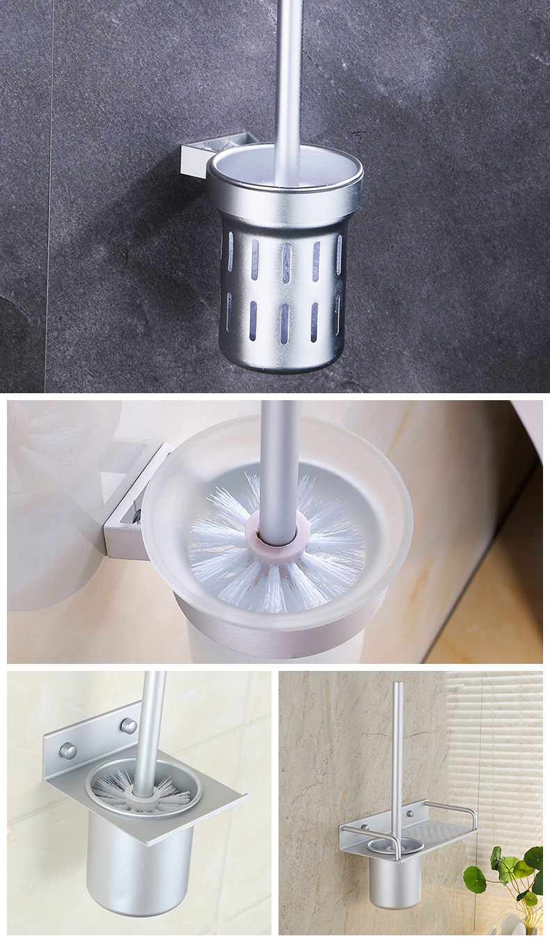 Factory Wholesale Alumimum Toilet Brush Holder Hole-Free Bathroom Glass Wall Rack Toilet Tray Rack Factory Wholesale Alumimum Toilet Brush Holder Hole-Free Bathroom Glass Wall Rack Toilet Tray Rack