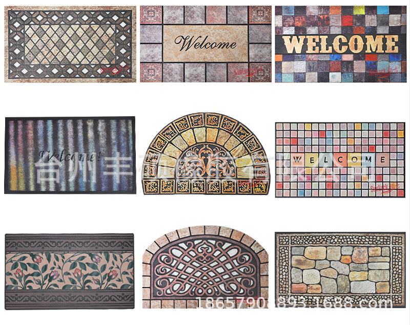 European-Style Rubber Flocking Door Mat Villa Floor Mat Hallway Door Mat Plastic Door Earth Removing Mat Household Non-Slip Mat