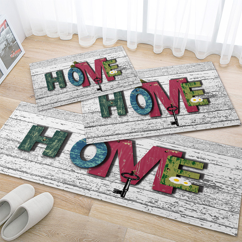 European and American Wood Printed Long Floor Mat Bathroom Kitchen Carpet Hallway Water Absorption Non-Slip Mat Cross-Border AliExpress Hot Sale