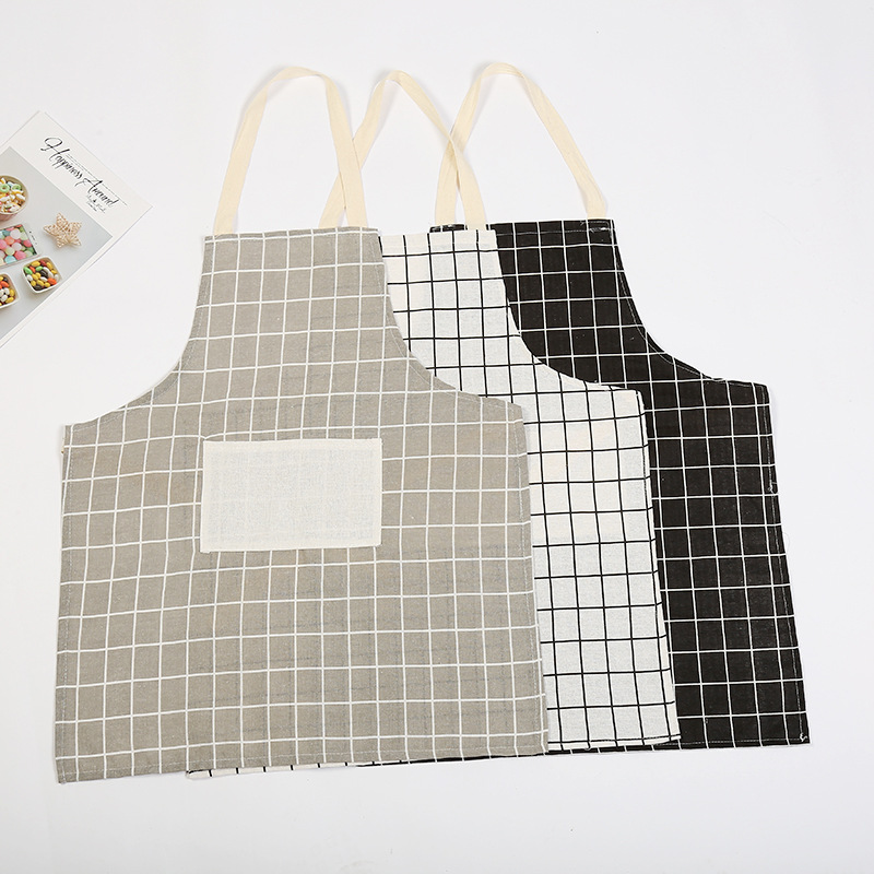 New Waterproof and Antifouling Sleeveless Coverall Wholesale Cotton and Linen Apron Customized Household Kitchen Plaid Apron Direct Sales New Waterproof and Antifouling Sleeveless Coverall Wholesale Cotton and Linen Apron Customized Household Kitchen Plaid Apron Direct Sales