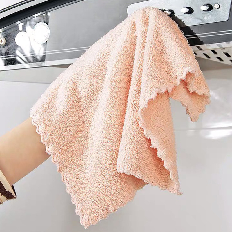 Scouring Pad Household Coral Fleece Absorbent Non-Stick Oil Lazy Rag Dishcloth Cleaning Kitchen Supplies Bowl Brush Towel
