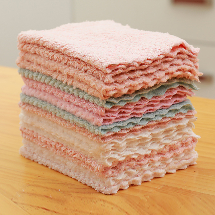 Scouring Pad Household Coral Fleece Absorbent Non-Stick Oil Lazy Rag Dishcloth Cleaning Kitchen Supplies Bowl Brush Towel