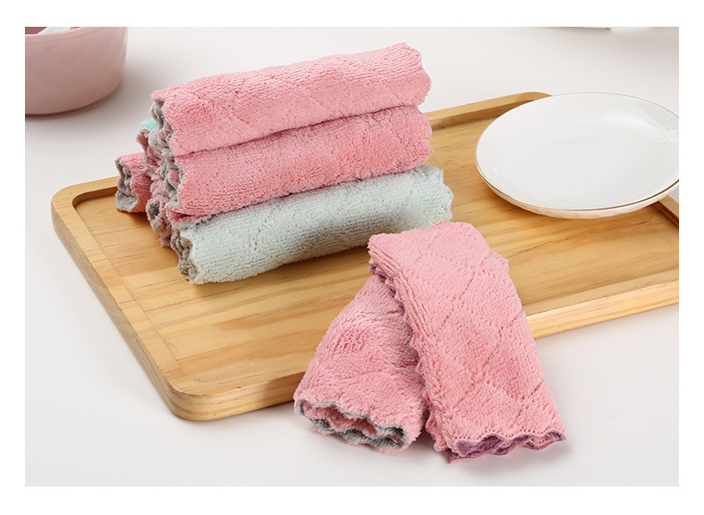 Scouring Pad Household Coral Fleece Absorbent Non-Stick Oil Lazy Rag Dishcloth Cleaning Kitchen Supplies Bowl Brush Towel