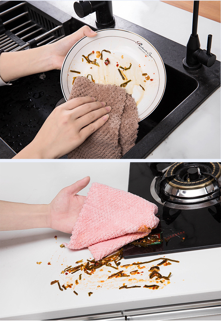 Scouring Pad Household Coral Fleece Absorbent Non-Stick Oil Lazy Rag Dishcloth Cleaning Kitchen Supplies Bowl Brush Towel