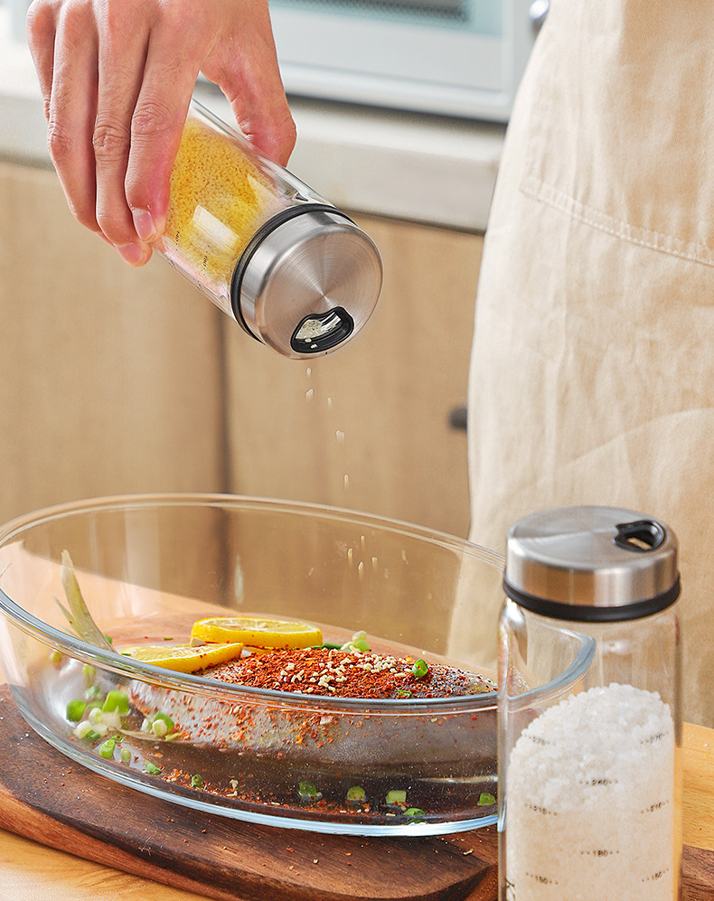 Moisture-Proof Salt Jar Kitchen Glass Sealed Seasoning Box Seasoning Bottle Seasoning Jar Household Oiler Jam Bottle Honey Bottle