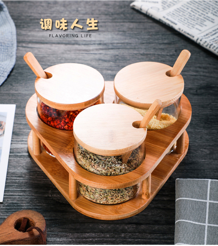 Glass Seasoning Bottle Seasoning Bottle Set with Bamboo Spoon Bamboo Cover Kitchen Supplies Condiment Dispenser Seasoning Jar Glass Seasoning Bottle Seasoning Bottle Set with Bamboo Spoon Bamboo Cover Kitchen Supplies Condiment Dispenser Seasoning Jar