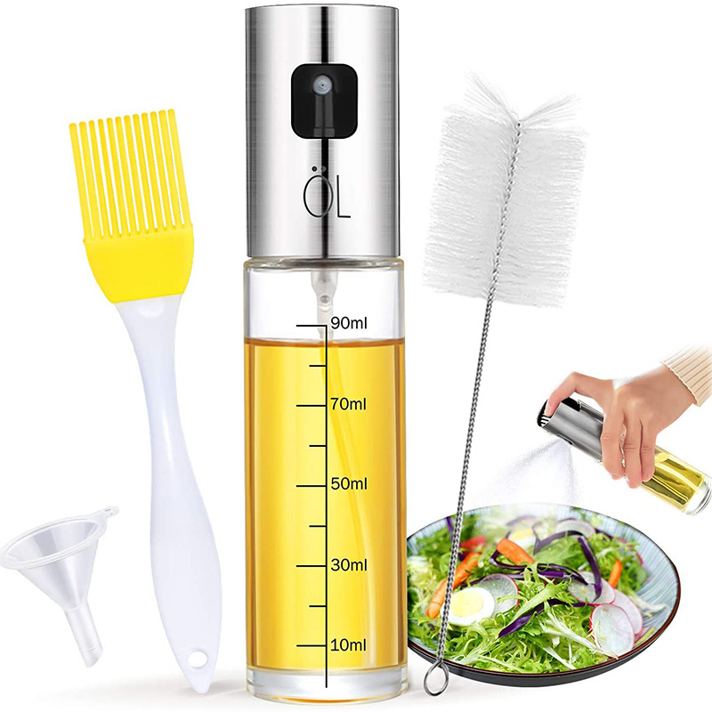 Stainless Steel Fuel Injection Bottle Barbecue Oiler and Cruet with Scale Seasoning Bottle Oil Pot Soy Sauce Bottle Atomization Bottle