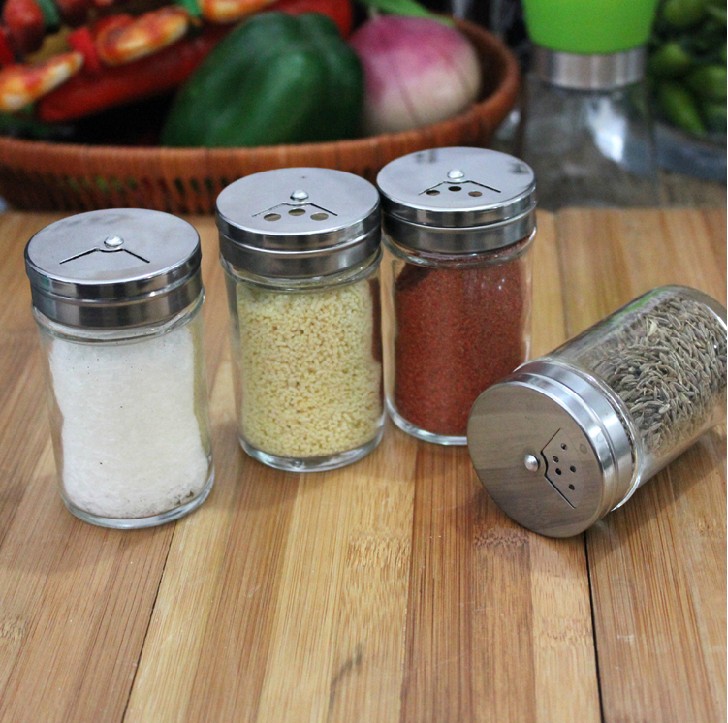 Glass Condiment Bottle Seasoning Bottle Seasoning Containers Stainless Steel Rotating Lid Kitchen Supplies Pepper Shaker Barbecue