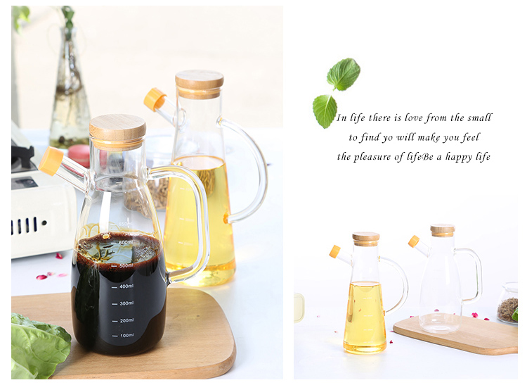 Nordic Style Borosilicate Glass Oiler Kitchen with Scale Seasoning Bottle Soy Sauce Bottle Vinegar Bottle Leak-Proof Oil Dispensing Bottle