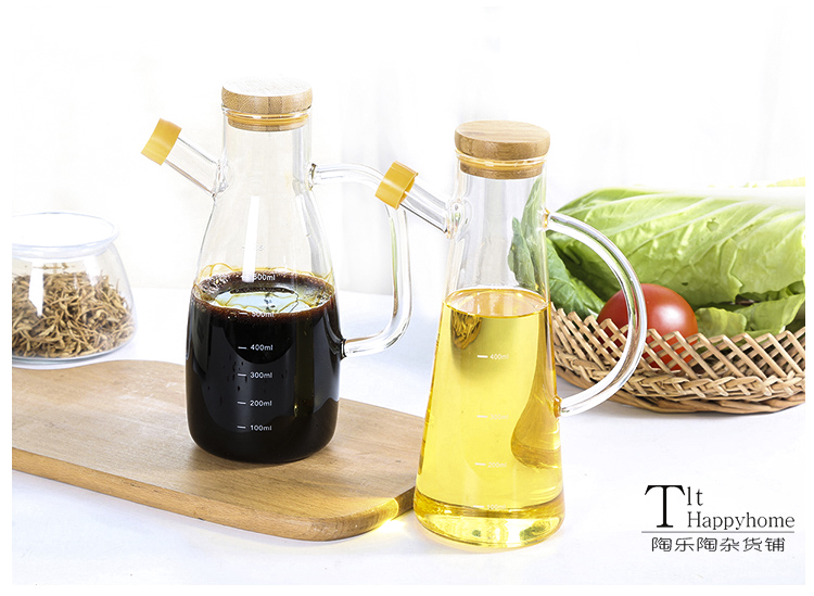 Nordic Style Borosilicate Glass Oiler Kitchen with Scale Seasoning Bottle Soy Sauce Bottle Vinegar Bottle Leak-Proof Oil Dispensing Bottle