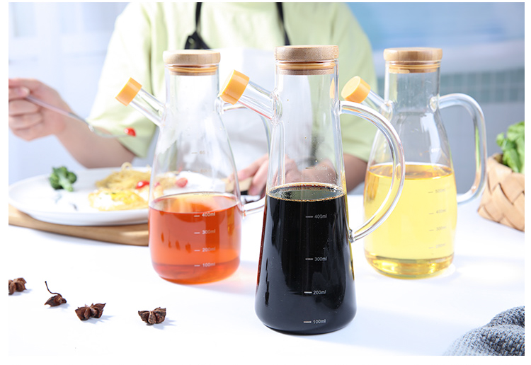 Nordic Style Borosilicate Glass Oiler Kitchen with Scale Seasoning Bottle Soy Sauce Bottle Vinegar Bottle Leak-Proof Oil Dispensing Bottle