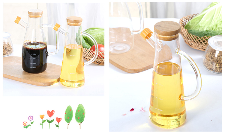 Nordic Style Borosilicate Glass Oiler Kitchen with Scale Seasoning Bottle Soy Sauce Bottle Vinegar Bottle Leak-Proof Oil Dispensing Bottle