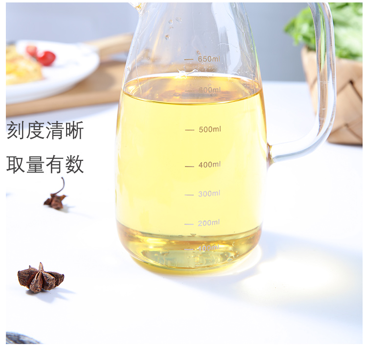 Nordic Style Borosilicate Glass Oiler Kitchen with Scale Seasoning Bottle Soy Sauce Bottle Vinegar Bottle Leak-Proof Oil Dispensing Bottle