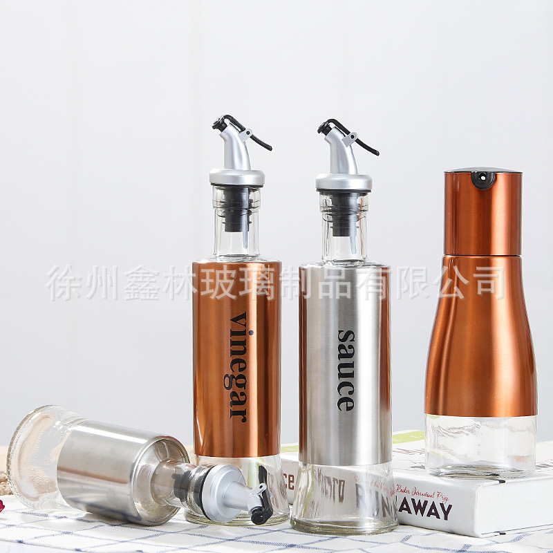 Creative household kitchen leak-proof glass oil pot 500ml stainless steel oil bottle seasoning bottle seasoning bottle