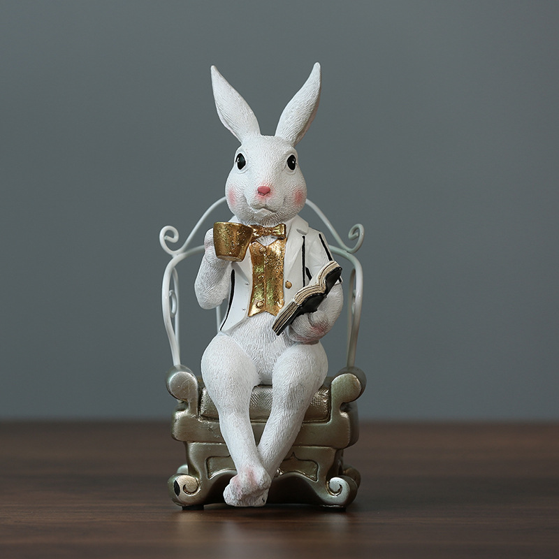 Nordic resin home decorative arts and crafts decoration, lovely rabbit display a gift of zakka garden decorative wine cabinet
