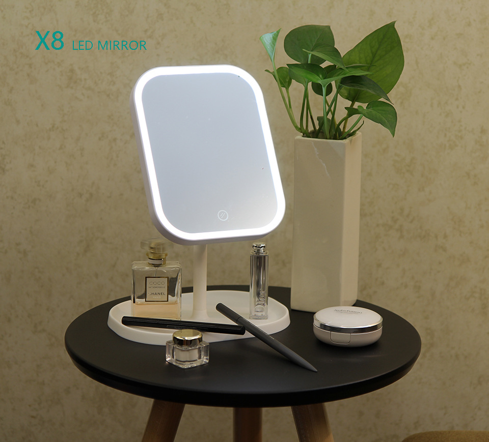 Douyin Online Influencer Portable Table Lamp Makeup Mirror Desktop Rechargeable Dressing Mirror Square Led Make-up Mirror with Light Mirror
