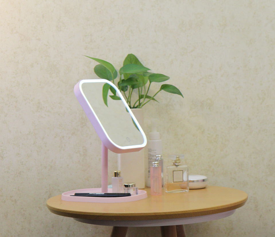 Douyin Online Influencer Portable Table Lamp Makeup Mirror Desktop Rechargeable Dressing Mirror Square Led Make-up Mirror with Light Mirror