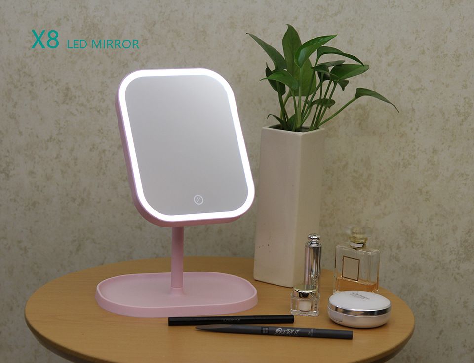 Douyin Online Influencer Portable Table Lamp Makeup Mirror Desktop Rechargeable Dressing Mirror Square Led Make-up Mirror with Light Mirror
