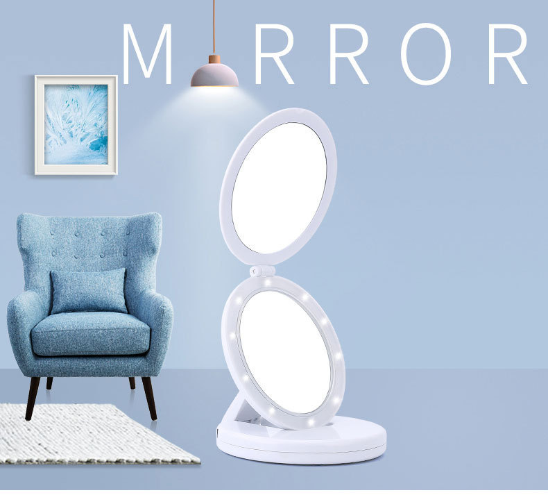 Internet Celebrity Led Make-up Mirror Folding Beauty Dressing Mirror Portable USB Double-Sided Light Mirror 5 Times Fill Light Small Mirror Customization