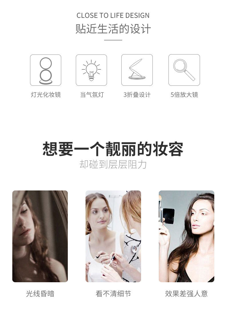 Internet Celebrity Led Make-up Mirror Folding Beauty Dressing Mirror Portable USB Double-Sided Light Mirror 5 Times Fill Light Small Mirror Customization