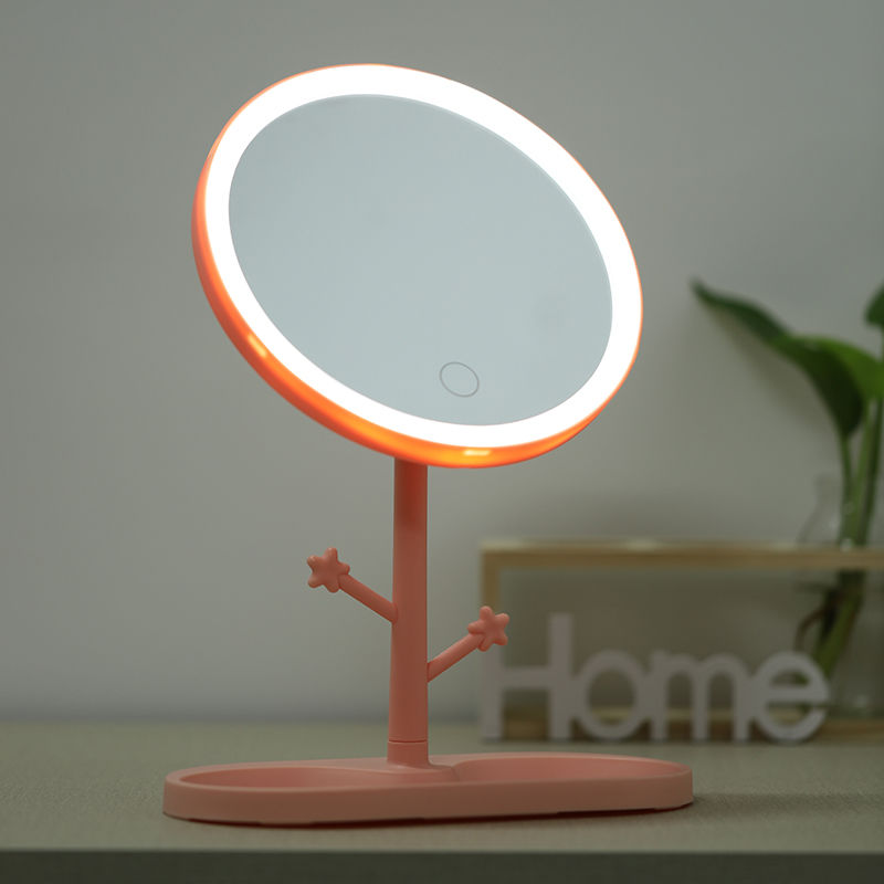 Douyin Online Influencer Mini Mirror with Light Electrodeless Dimming USB Rechargeable Female Dressing Mirror Portable Led Make-up Mirror