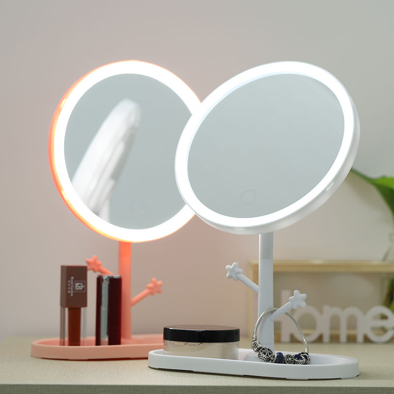 Douyin Online Influencer Mini Mirror with Light Electrodeless Dimming USB Rechargeable Female Dressing Mirror Portable Led Make-up Mirror