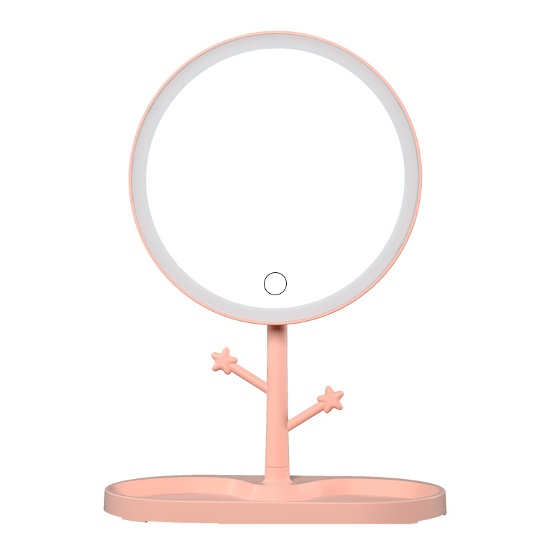 Douyin Online Influencer Mini Mirror with Light Electrodeless Dimming USB Rechargeable Female Dressing Mirror Portable Led Make-up Mirror