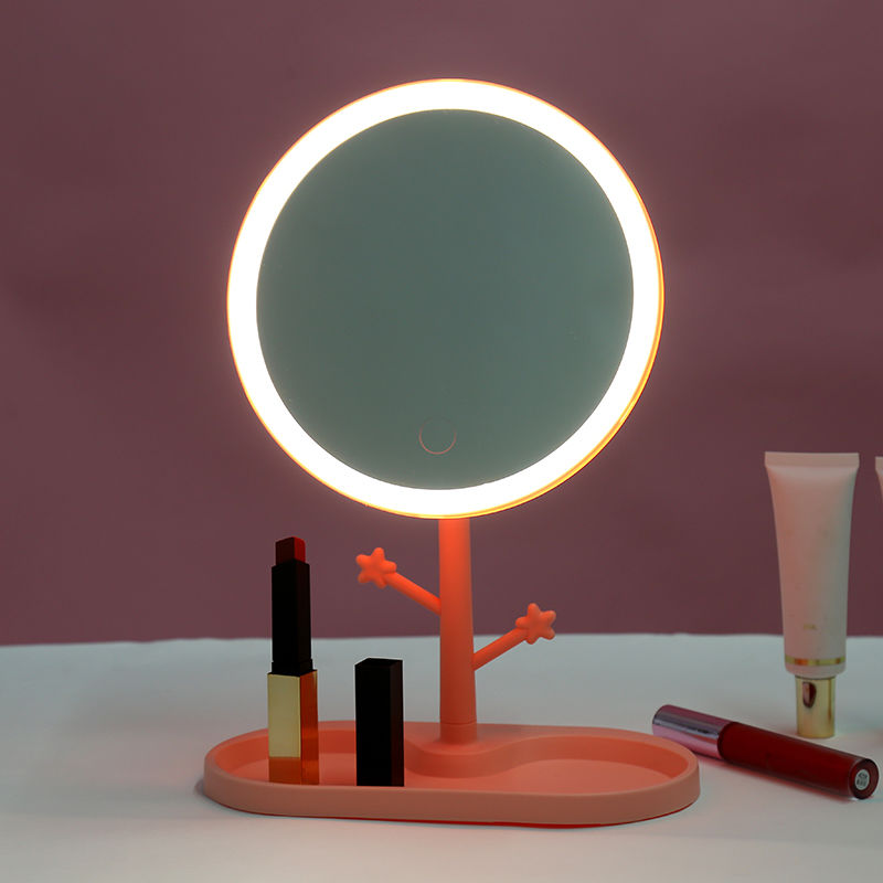 Douyin Online Influencer Mini Mirror with Light Electrodeless Dimming USB Rechargeable Female Dressing Mirror Portable Led Make-up Mirror