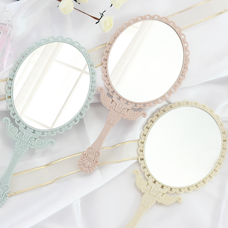 Retro Desktop Makeup Mirror Folding Mirror Anna Comb Carved Dressing Mirror Comb Set Folding Single Side Hand-Hold Mirror