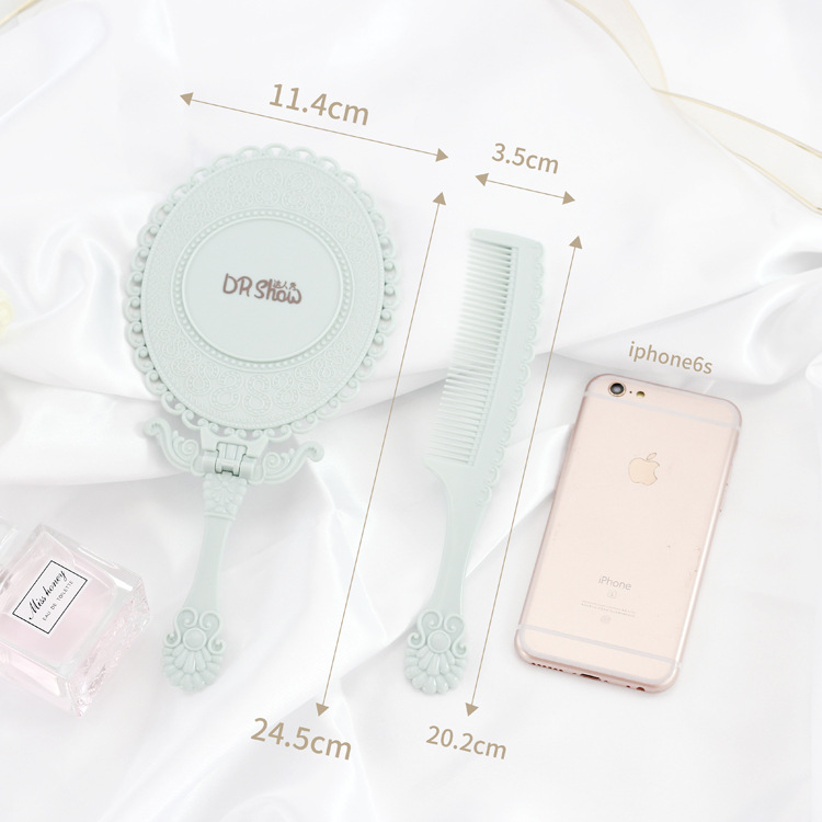 Retro Desktop Makeup Mirror Folding Mirror Anna Comb Carved Dressing Mirror Comb Set Folding Single Side Hand-Hold Mirror