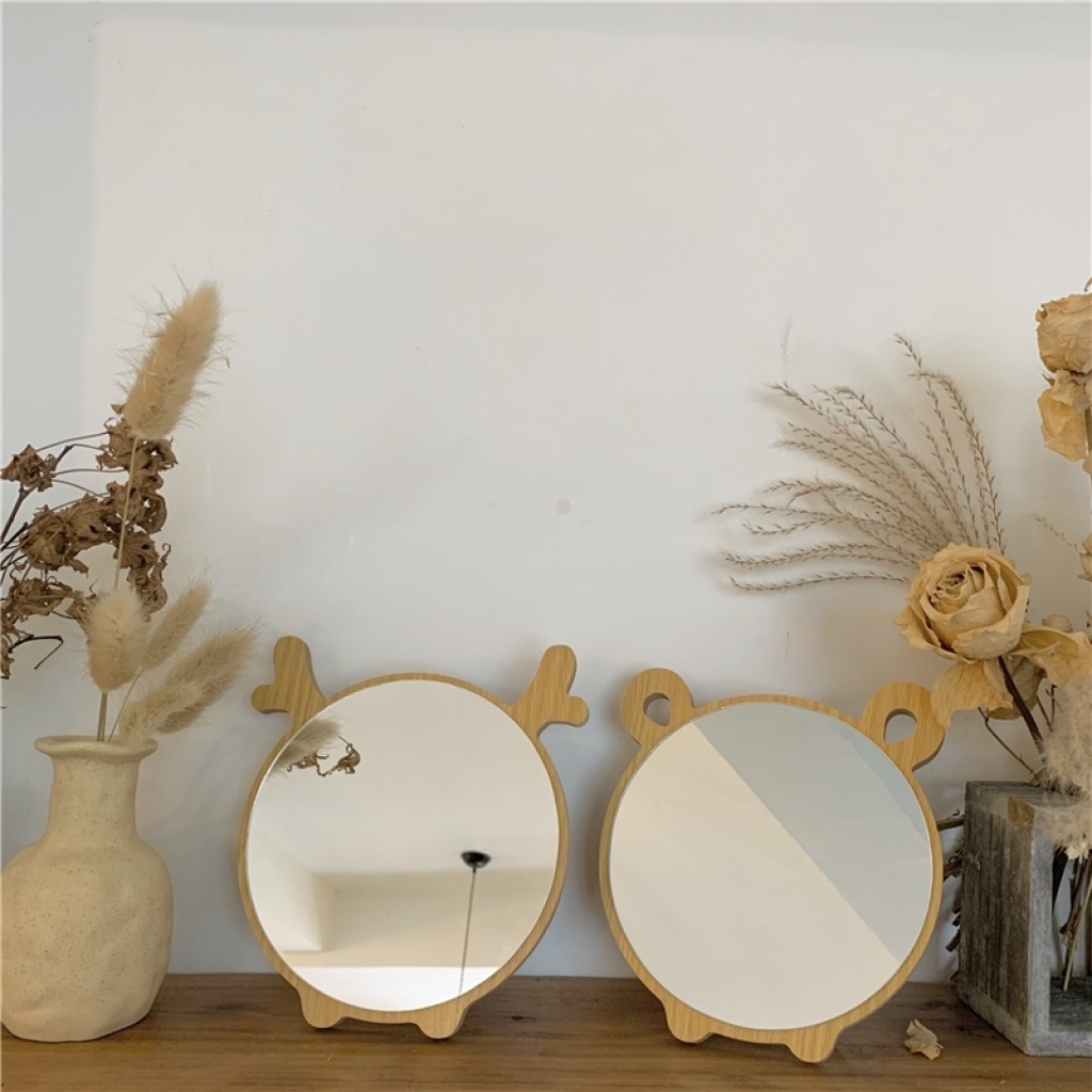 Korean Style Ins Makeup Mirror Internet Celebrity Minimalist Wooden Cute Cartoon Bear Elk Desktop Desktop Creative Dressing Mirror