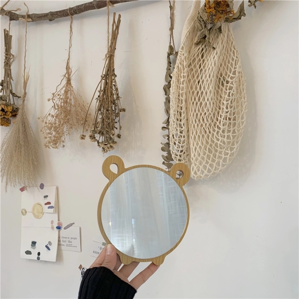 Korean Style Ins Makeup Mirror Internet Celebrity Minimalist Wooden Cute Cartoon Bear Elk Desktop Desktop Creative Dressing Mirror
