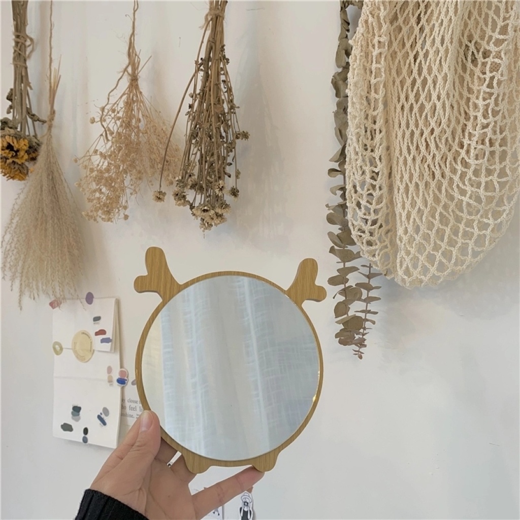 Korean Style Ins Makeup Mirror Internet Celebrity Minimalist Wooden Cute Cartoon Bear Elk Desktop Desktop Creative Dressing Mirror