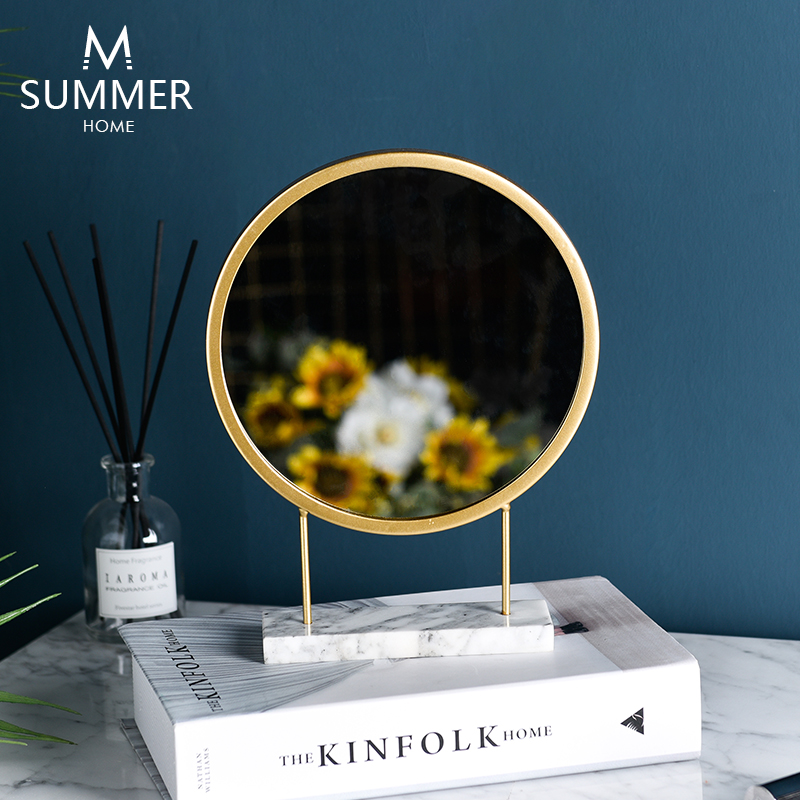 Nordic Ins Light Luxury Dressing Table Makeup Mirror Modern Minimalist Student Dormitory Iron Marble Internet Celebrity Dressing Mirror
