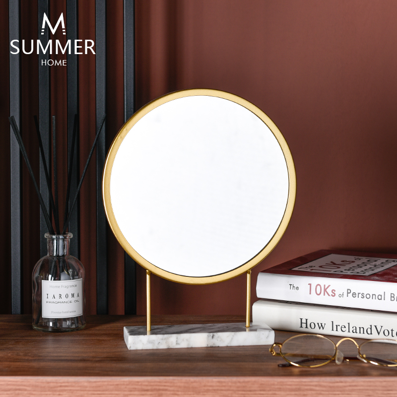 Nordic Ins Light Luxury Dressing Table Makeup Mirror Modern Minimalist Student Dormitory Iron Marble Internet Celebrity Dressing Mirror