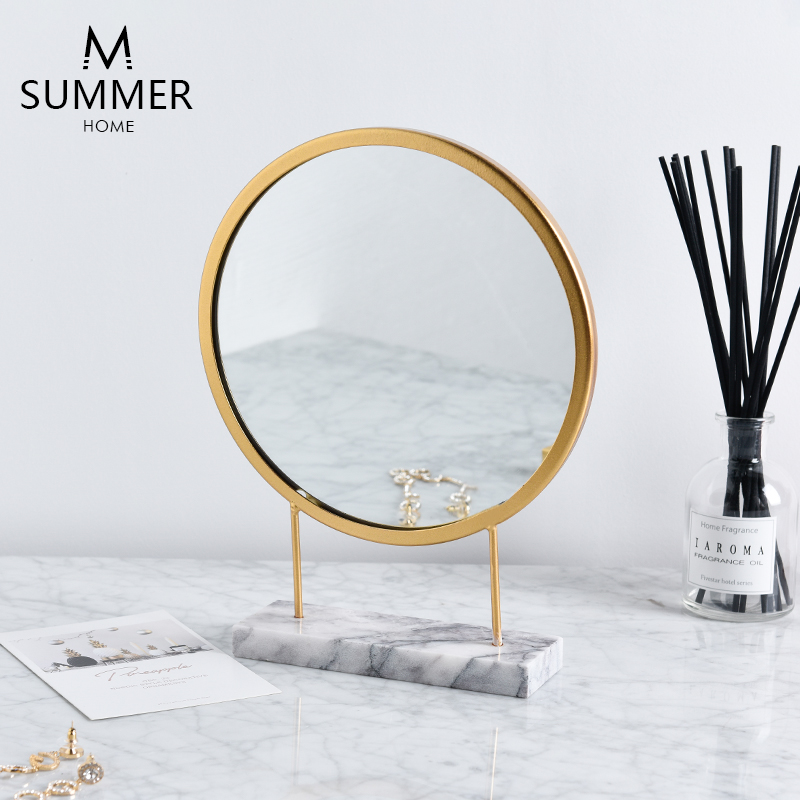 Nordic Ins Light Luxury Dressing Table Makeup Mirror Modern Minimalist Student Dormitory Iron Marble Internet Celebrity Dressing Mirror