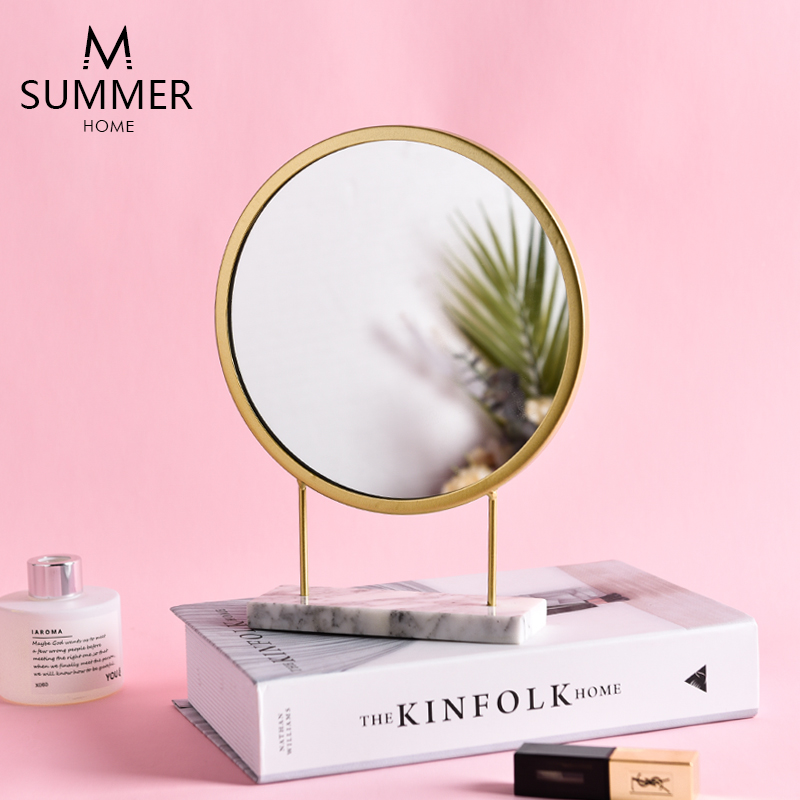 Nordic Ins Light Luxury Dressing Table Makeup Mirror Modern Minimalist Student Dormitory Iron Marble Internet Celebrity Dressing Mirror