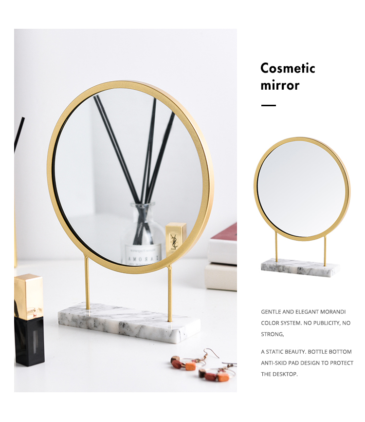 Nordic Ins Light Luxury Dressing Table Makeup Mirror Modern Minimalist Student Dormitory Iron Marble Internet Celebrity Dressing Mirror