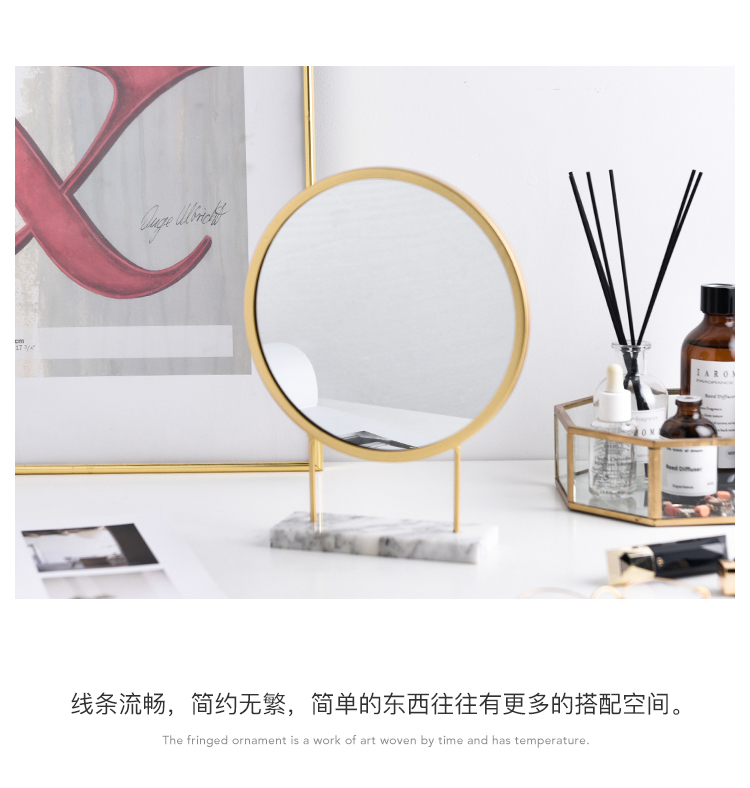 Nordic Ins Light Luxury Dressing Table Makeup Mirror Modern Minimalist Student Dormitory Iron Marble Internet Celebrity Dressing Mirror