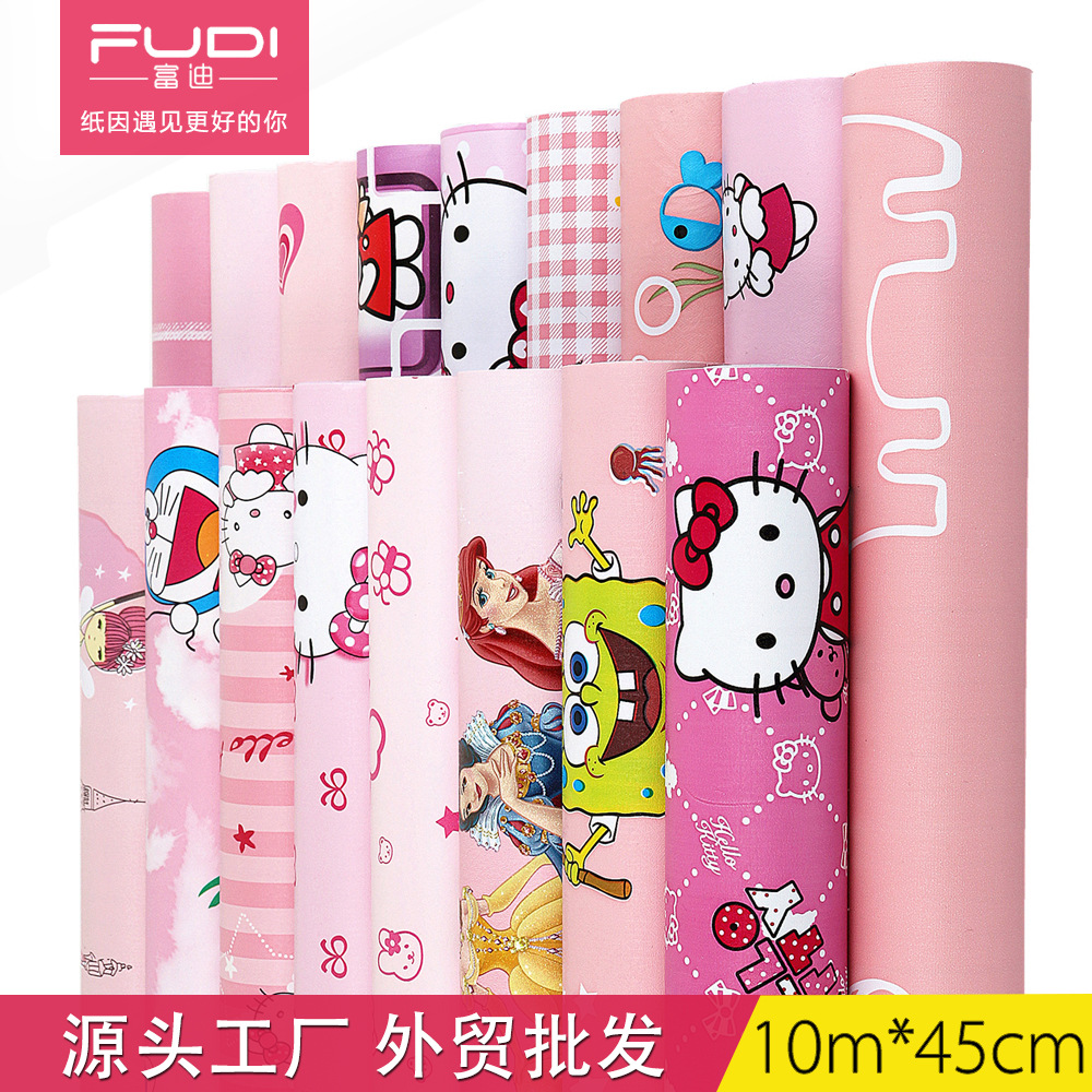 Fudi Wallpaper Thick Self-Adhesive Wallpaper PVC Waterproof Stickers Cartoon Bedroom Background Wall Stickers 10 M