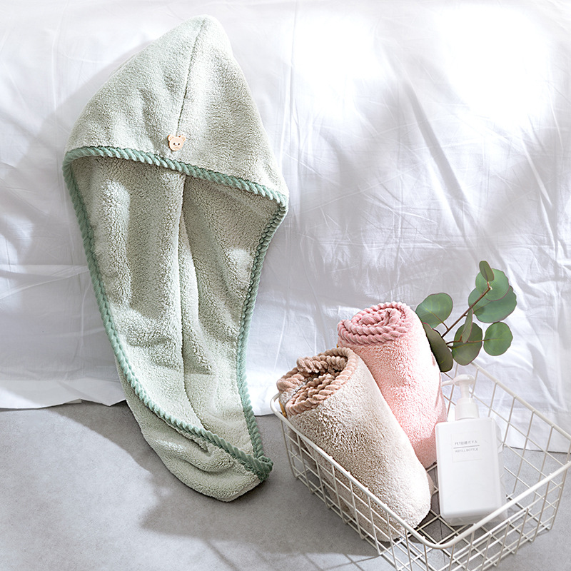 Coral Fleece Covered Edge Hair-Drying Cap plus-Sized Thick Absorbent Quick-Drying Hair Towel Towel Wavy Edge Home Daily Use Hair-Drying Cap